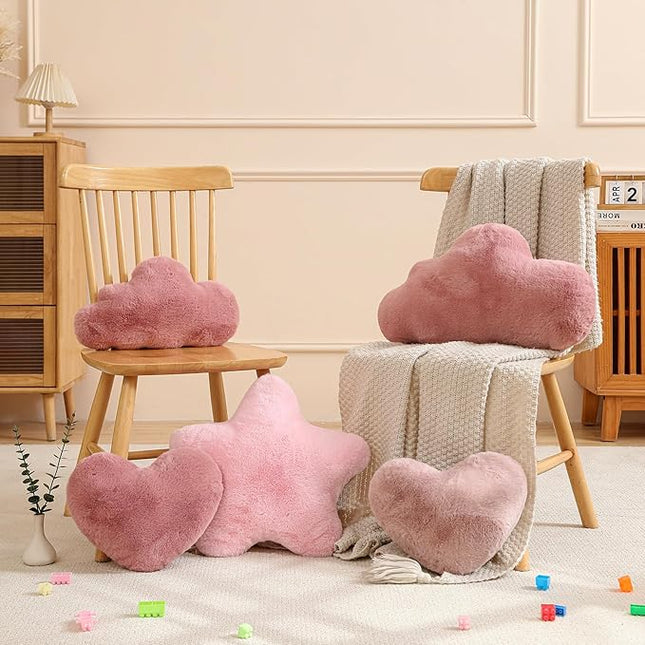 YRXRUS Cloud Pillows, Bean Paste Red Cloud Shaped Pillow, Decorative Throw Pillow Gifts, Cute Plush Room Decor, Fluffy Faux Rabbit Fur 9.5"x16" Pillows for Living Bedroom Kids Room
