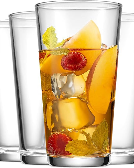 Glaver's Drinking Glasses Set of 8 Mixed Glassware Set, 4 Highballs 17 Oz., 4 Whiskey Glasses 13 Oz., Great For Cocktail Whisky and other Beverages. Dishwasher Safe.