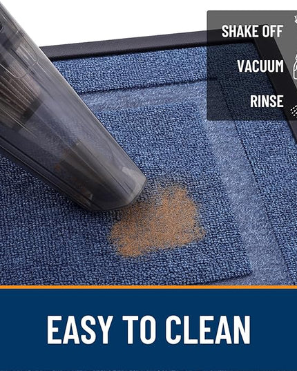 OLANLY Front Door Mat Indoor Outdoor Entrance, Waterproof All-Season, All-Weather Doormat, Sturdy Natural Rubber, Fade Resistant, Low Profile, Easy Clean Patio Porch Entryway Mat, 29.5x17, Light Blue