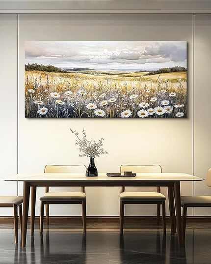ZUITINGHUA Canvas Wall Art For Living Room Large Wall Decor For Office Bedroom Decoration White Flower Landscape Picture Grassland Painting Artwork Room Wall Mural Aesthetic Home Decor 30x60 In