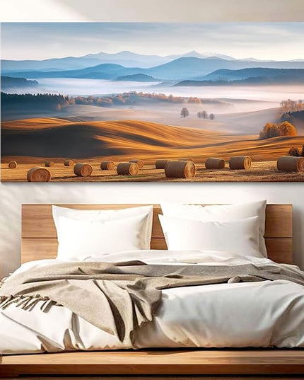 HGUAOA Nature Canvas Wall Art - Mountain Landscape Artwork for Walls - Scenery Wall Art with Forest Painting - Rustic Farmhouse Wall Decor for Living Room, Bedroom and Country Barn Pictures 29×58IN
