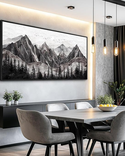 XIGUANGART Large Abstract Mountain Wall Art Black and White Canvas Art Print Painting Forest Nature Watercolour Wall Decor Modern Rustic Landscape Picture for Living Room Bedroom Office Decorations