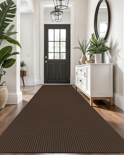 KOZYFLY Extra Long Runners for Hallways 3x14 ft Washable Kitchen Runner Non Slip Rubber Backed Hallway Rug Cotton Entryway Runner Rug Floor Carpet for Indoor Hall, Kitchen, Stair, Reddish Brown/Coffee