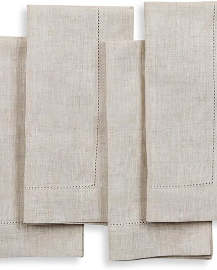 Solino Home Light Natural Linen Napkins Set of 4-100% Pure Linen Hemstitch Dinner Napkins 20 x 20 Inch for Christmas, Holiday, New Year - Classic Hemstitch
