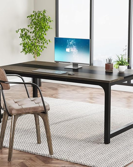 Tribesigns Modern Computer Desk, 63 x 31.5 inch Large Office Desk Computer Table Study Writing Desk Workstation for Home Office, Grey/Black