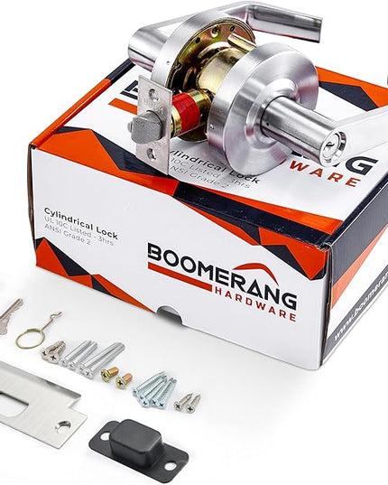 Boomerang Entry w/Clutch Function - ADA Commercial Door Lever Lock - Heavy-Duty Locking Door Handle, Cylindrical Lever Lock, Non-Handed Grade 2, Satin Chrome (US26D), Entrance/Keylock w/Clutch