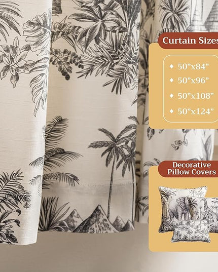 Maison d' Hermine Curtains for living room 100% Cotton 108 inch length One Panel Light Filtering Toile Curtains for Bedroom Windows with rod and loop Pockets Drapes (Savana Jouy Black, 50"W x 108"L)