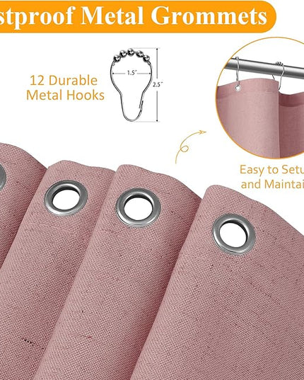 Naturoom Pink 36 Inch Shower Curtain - Stall Narrow Half Linen Ultra Thick Fabric Shower Curtain Set with Hooks, Boho Farmhouse Rustic RV Camper Bath Curtains for Bathroom, 36x72