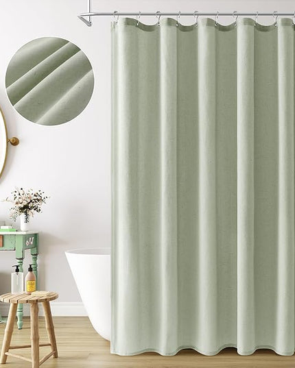 Naturoom Mist Sage Linen Shower Curtain, Country Boho Farmhouse Bath Decor Shower Curtains Neutral Cloth Weighted Textured Fabric Bath Curtain Liner with Hooks, 72x80
