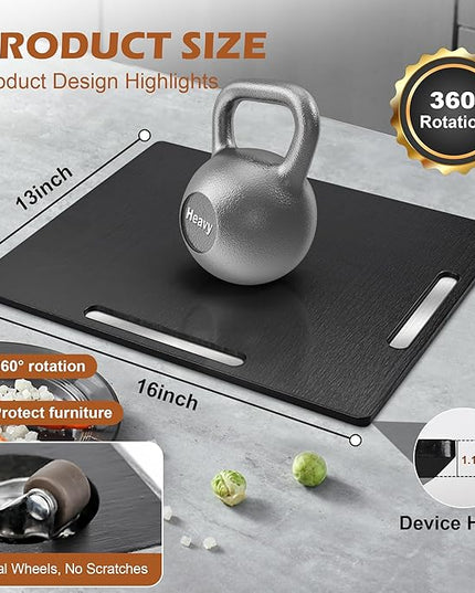 Joy&Grace Appliance Slider for Kitchen Appliances 360° Rolling Sliding Tray for Coffee Maker Countertop, Bamboo Coffee Pot Slider Rolling Tray with Universal Rollers (Black, Large 16"x13")
