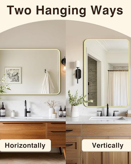 Bathroom Vanity Mirror for Wall, 2-Pack 36"x24" Wall Mounted Bathroom Mirror for Over Sink with Sturdy Metal Frame, Vertical or Horizontal, Living Room, Bedroom, Entryway(Gold)