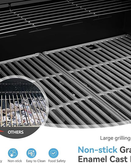 GREEN PARTY 4 Burner BBQ Propane Gas Grill with Side Burner & Porcelain-Enameled Cast Iron Grates, 545 SQIN Grilling Area 42,000 BTUs Barbecue Grill for Outdoor Cooking Garden Patio Backyard, Silver