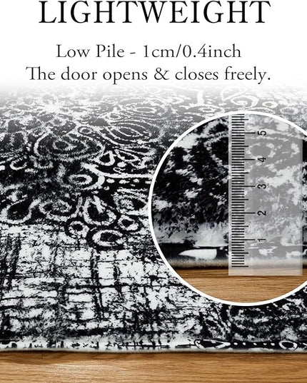 Lahome Vintage Medallion Washable Area Rug - 2'x3' Black Small Entry Rug Accent Distressed Non-Slip Throw Floor Carpet for Door Mat Entryway Bedroom Living Laundry Room Kitchen