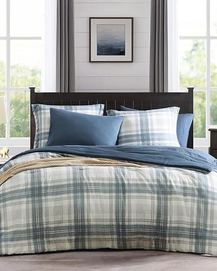 MaiRêve Plaid Twin XL Comforter Set, Blue Grey Grid Bedding Set for Boys & Girls, Classic Checkered Bed in A Bag Comforter Sets with Fitted & Flat Sheet, Pillowcase & Sham(Blue Grey, 66"x90")