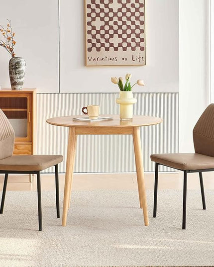 PU Leather Dining Chairs Set of 2, Mid-Century Modern Beige Leather Kitchen Chairs, Armless Dining Room Chairs with Black Metal Legs for Dining Room, Living Room