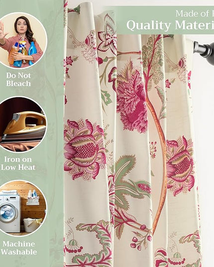 Maison d'Hermine Curtains for Living Room 100% Cotton 124 inch Length One Panel Light Filtering Curtains for Bedroom Windows with Rod and Loop Pockets Drapes (Chantilly, 50" W x 124" L)