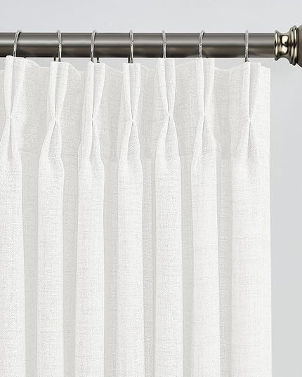 White Pinch Pleated Sheer Curtains 102 Inches Long, Textured Window Treatments Curtain for Bedroom/Living Room 42x102 Inch 2 Panels Back Tab Rod Pocket