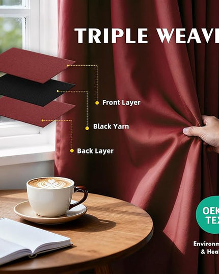 Room Darkening Curtains 84 Inch Length for Bedroom Living Room, Insulated Thermal Grommet Curtain Drapes, Blackout(60-90%,Not 100%) Window Treatment Decor, 2 Panels, 52x84, Burgundy Red