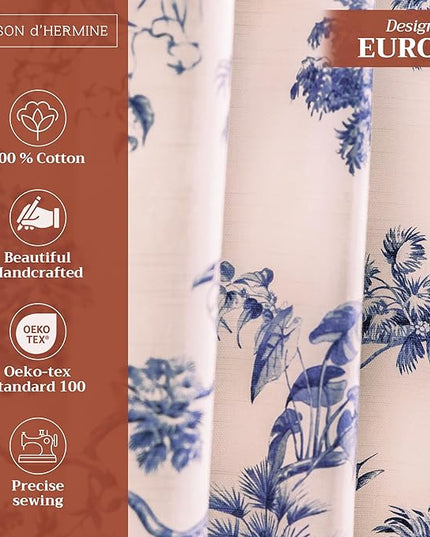 Maison d' Hermine Curtains for Living Room 100% Cotton 96 inch Length Two Panels Light Filtering Toile Curtains for Bedroom Windows with Rod and Loop Pockets Drapes (Bonobo Blue, 50" W x 96" L)