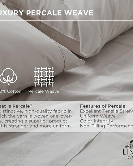 Linen Home 100% Cotton Percale Pillowcases King Size, Silver, 2 Pieces of Pillow Case, Crisp and Cool Strong Bed Linen, 20 inches X 40 inches