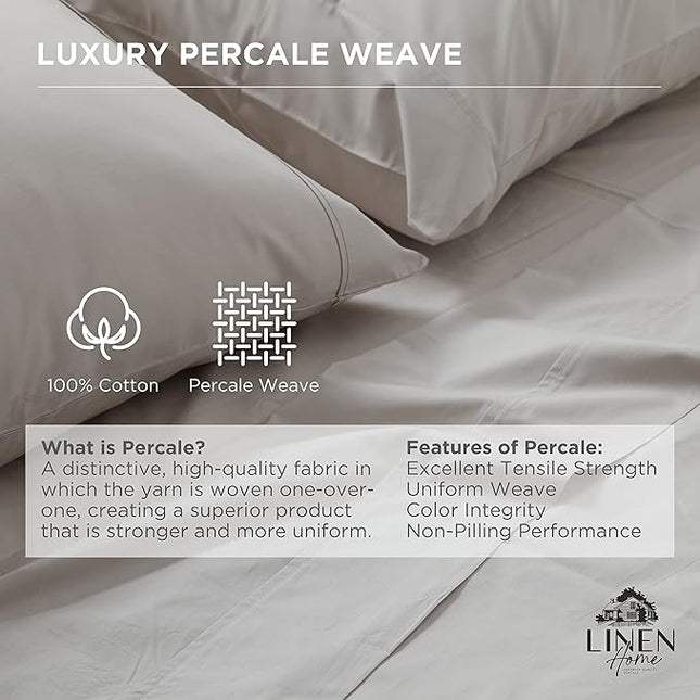 Linen Home 100% Cotton Percale Pillowcases King Size, Silver, 2 Pieces of Pillow Case, Crisp and Cool Strong Bed Linen, 20 inches X 40 inches