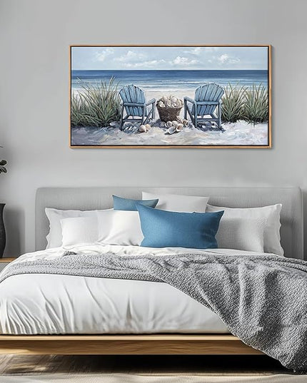 HGUAOA Coastal Wall Art - Large Landscape Wall Pictures for Living Room, Bedroom Pictures, Ocean Beach Artwork, Blue Wall Art, Above Bed Decor, Coastal Landscape Wall Decor,Framed Beach Pinting