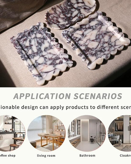 Natural 100% Marble Vanity Tray Luxury Scalloped Marble Storage Square Rectangle Tray for Home Decor Stone Tray for Bathroom Kitchen Candle Key (Square-9.8 * 9.8-Calacatta Viola)