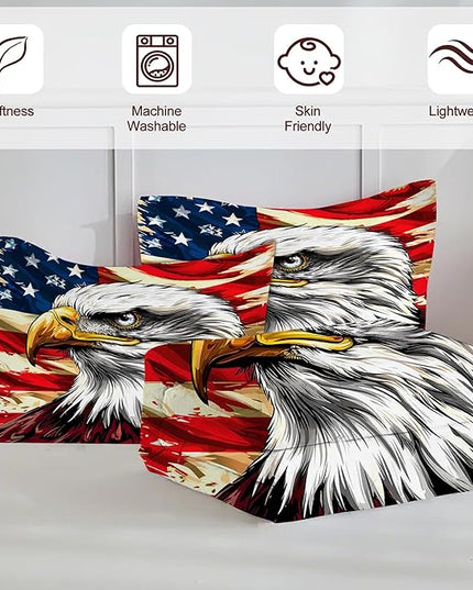 American Flag Comforter Set King Size Boys USA Eagle Bedding Set for Kids Teens Animal Bird Pattern Comforter Red Striped Stars Quilt Set with 1 Comforter +2 Pillowcases