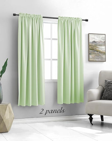 Light Lime Green Pretty Window Treatment Curtain Panels - 63 Inches Long Thermal Insulated Room Darkening Rod Pocket Drapes for Dining Room (2 Panels,52 x 63 Inch Length)