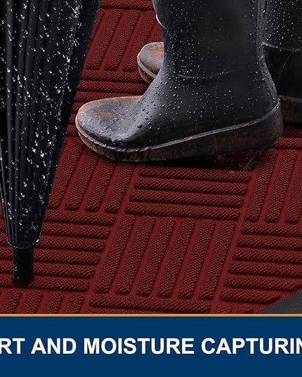 Smiry Front Door Mat Outside Entrance, Heavy Duty Outdoor Indoor Mat, Natural Rubber Doormat, Non Slip, Trap Dirt and Moisture, Easy Clean, Low Profile Patio Porch Entryway Mat, 29.5x17, Red