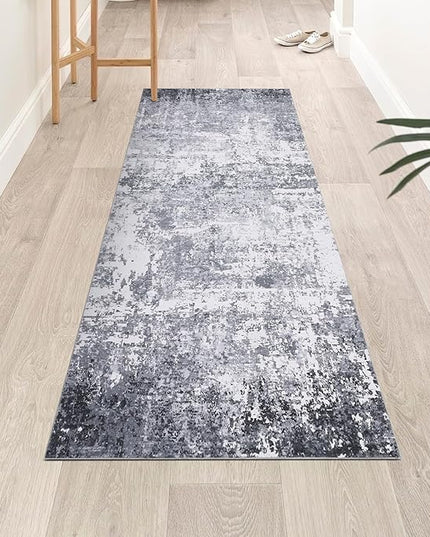 Modern Abstract Runner Rug 2x7 Washable Non Slip Stain Resistant Rug for Bedroom Living Room Non Shedding Low Pile Indoor Floor Cover,Light Grey