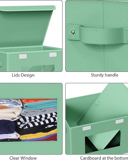Univivi Collapsible Stackable Storage Bins with Lids [4-Pack] Foldable Fabric Closet Organizer Basket, Closet Organizers and Storage Cube Storage Bin for Home, Office, Bedroom (Green)