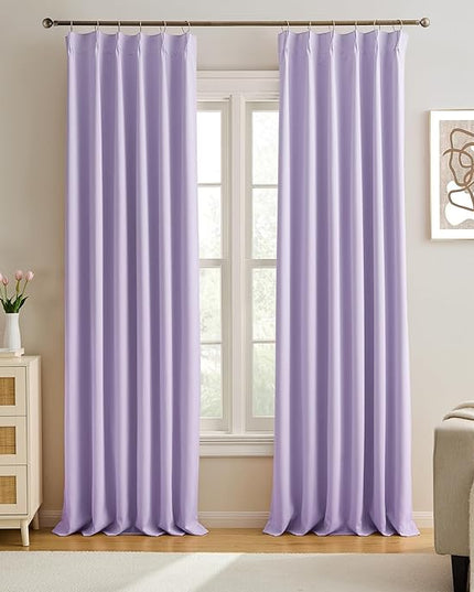KEQIAOSUOCAI Pinch Pleated Curtains 120 Inches Long, Energy Saving Window Treatment Privacy Drapery for Living Room, Vertical Track System Elegant Hook Panels(Lavender, 2 Pieces, W40 x L120)
