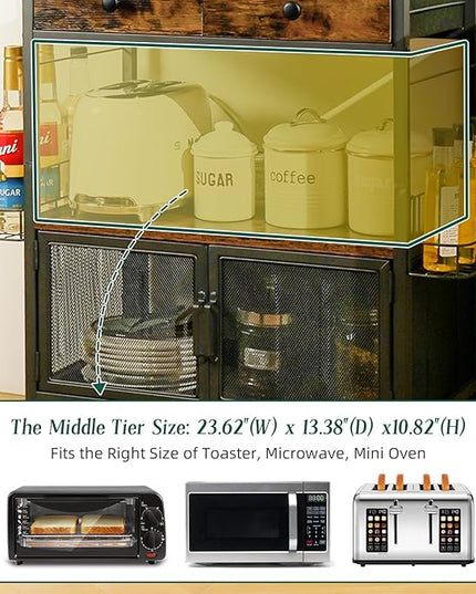 Coffee Bar Cart with Wheels, 5-tier Coffee Bar Table, Kitchen Coffee Bar Cabinet with Storage, Rustic Coffee Bar, Rolling Coffee Cart, Coffee Nook, Corner Coffee Bar Station with Drawer, Bakers Rack