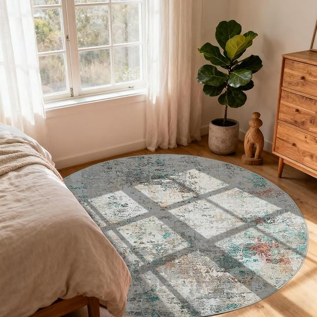 Modern Abstract 4x4 Round Area Rug Non Slip Non Shedding Rug Low Pile Stain Resistant for Bedroom Living Room Office Dining Room,Colorful