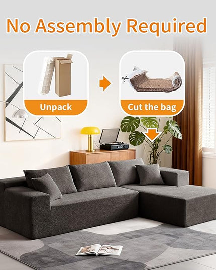 103.54'' Sectional Sofa, Raindrop Velvet Fabric L Shaped Sofa, 4 Seat Modern L Shape Couch with 2 Pillows Left Hand Lounge for Living Room, Office