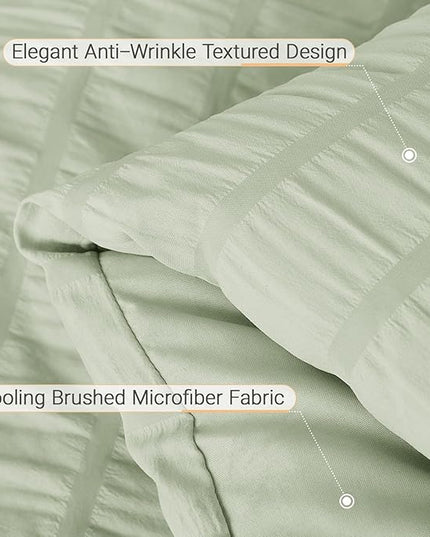 MUXHOMO 7 Pieces California King Comforter Set, Seersucker Bed in a Bag Cal King Size, All Season Luxury Bedding Set with Comforter, Flat Sheet, Fitted Sheet, Pillowcases & Shams, Light Green