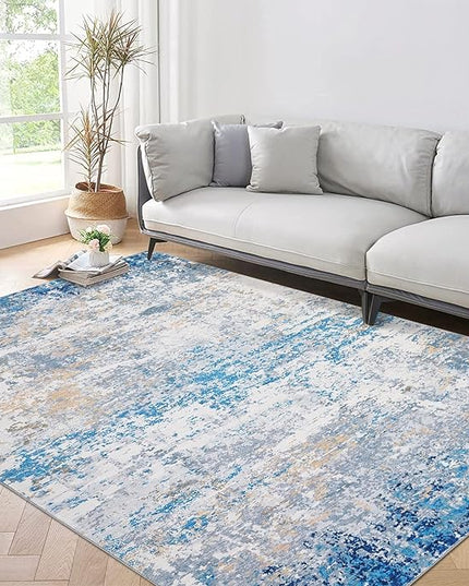 6x9 Modern Abstract Area Rug Non Slip Non Shedding Low Pile Stain Resistant Rug Soft Carpet for Bedroom Living Room, Blue/Grey