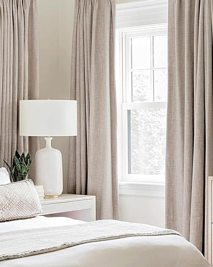 MIULEE Blackout Curtains for Bedroom Linen Texture Solid Thermal Insulated Natural Khaki Grommet Room Darkening Curtains & Drapes Luxury Decor for Living Room Nursery 52x54 Inch (2 Panels)
