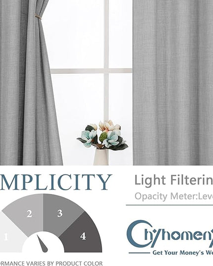 Chyhomenyc Light Grey Extra Long Curtains 108 Inches Long for Living Room, Light Filtering Faux Linen Textured Window Curtains, Elegant Soft Airy Grommet Bedroom Drapes, 50Wx108L, 2PCS, 9FT