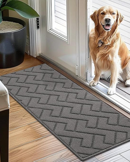 hicorfe Indoor Doormat,Front Back Door Mat Rubber Backing Non Slip Door Mats 20"x48" Absorbent Resist Dirt Entrance Doormat Inside Floor Mats for Entryway Washable Low-Profile(Grey)