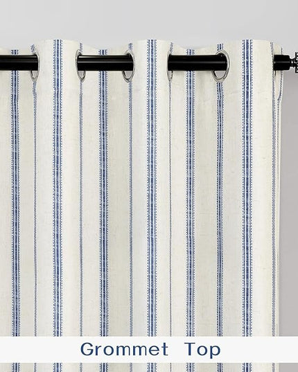 DriftAway Farmhouse Linen Blend Blackout Curtains 45 Inches Long for Bedroom Vertical Striped Printed Grommet Curtains Thermal Insulated Lined Treatments for Living Room 2 Panels W52 x L45 Navy