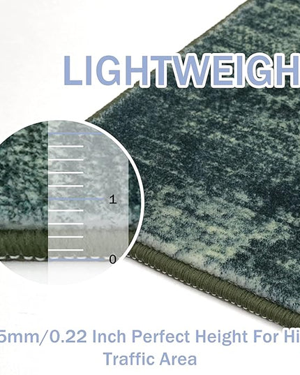 IOHOUZE Abstract Runner Rug 3x14 Ft Washable Runners for Hallways, Non Slip Kitchen Runner Printed Faux Wool Entryway Runner Indoor, Modern Abstract Floor Carpet for Hall Stair, Dark Green