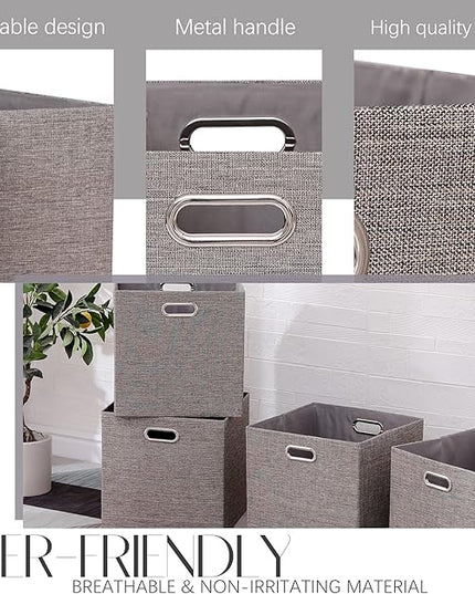 Cube Storage Organizer Bins 13×13x13 Inch, 4 Pack Collapsible Linen Fabric Storage Cubes, Open Home Storage Bins with Handles, Cubby Bins for Kallax Shelf Bookcase Closet Cabinet, Light Coffee