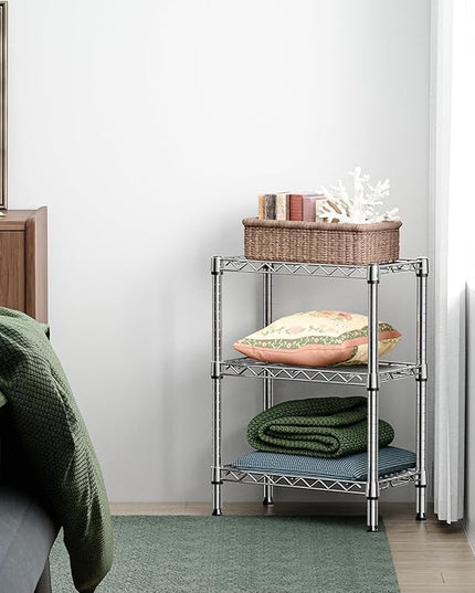 750 lbs 3 Tier Shelf Metal Storage Shelves Wire Rack Closet Organizers with PP Board for Garage Kitchen Bathroom Laundry Chrome 11.8" D x 21.7" W x 28.6" H