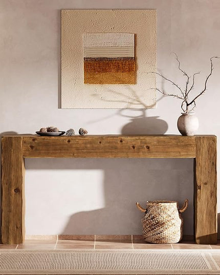 Solid Wood Console Table, 63-Inch Farmhouse Sofa Table Behind Couch for Entryway, Living Room, Foyer, Easy Assembly (Rustic Brown)