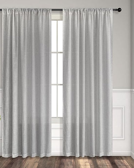 Grey Linen Curtains 63 Inch Length for Bedroom 2 Panels Back Tab Rod Pocket Semi Sheer Energy Efficient Light Gray Curtains for Living Room Kids Nursery Burlap Rustic Farmhouse Dove Silver 52x63 Long