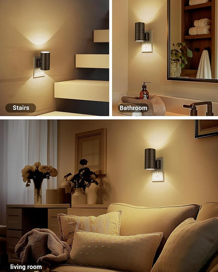 Night Lights Plug into Wall, Dimmable Night Light Plug in, Modern Night Lights with Dusk to Dawn Light Sensor, Soft White 3000K, 0-100LM Adjustable Brightness Nightlight for Hallway Bedroom, 4 Pack