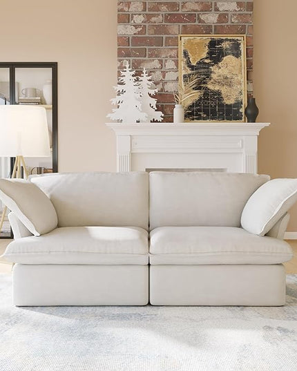 JACH 2 Seater Sectional Couch for Apartment, Modular Love Seat Sofa, Modern Convertible Couches, Cushion Covers Removable, Down Filled Comfy Sofas for Living Room (Beige)