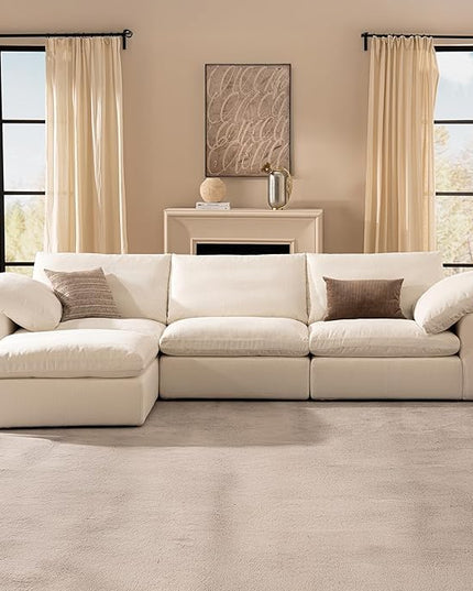 Cloud Couch Oversized Modular Sectional Sofa True Relax Comfy Couches Wide&Deep Seat Sofas for Living Room Metal Frame Furniture Sets, 3 Seater with Ottoman L Shaped 110.2" Width